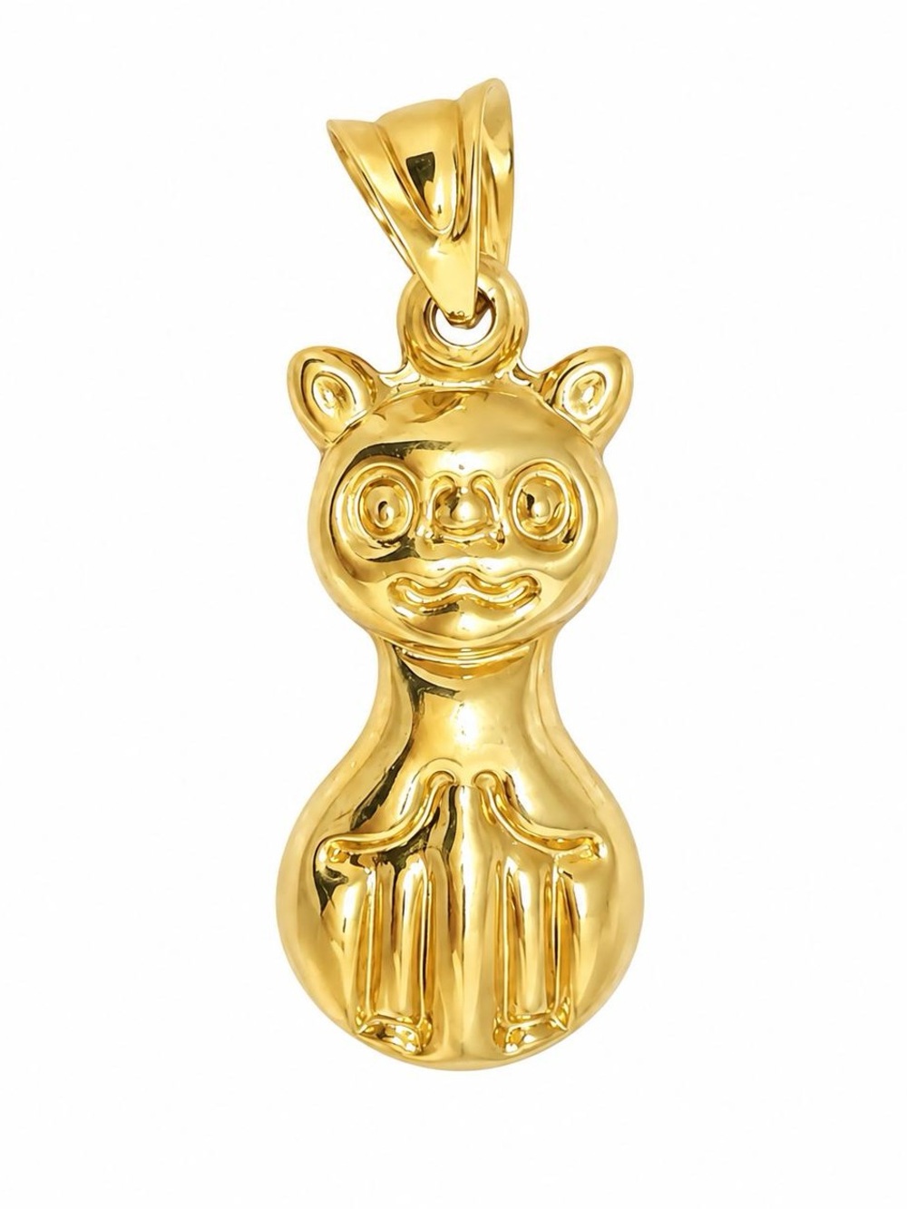 10K Yellow Gold Puffy Cat Charm Pendant – Hollow Feline Animal Jewelry 15x7mm